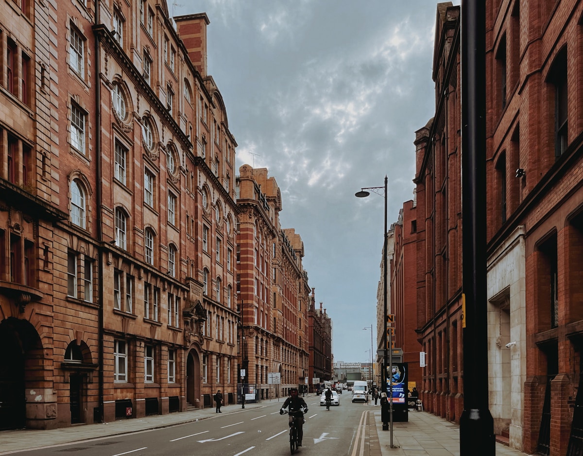 Red-brick city street in the North of England