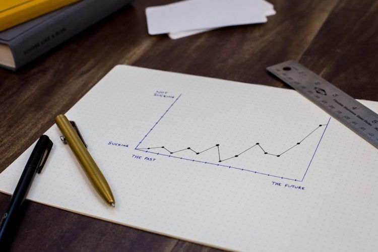 A hand-drawn line graph on paper with a pen and ruler